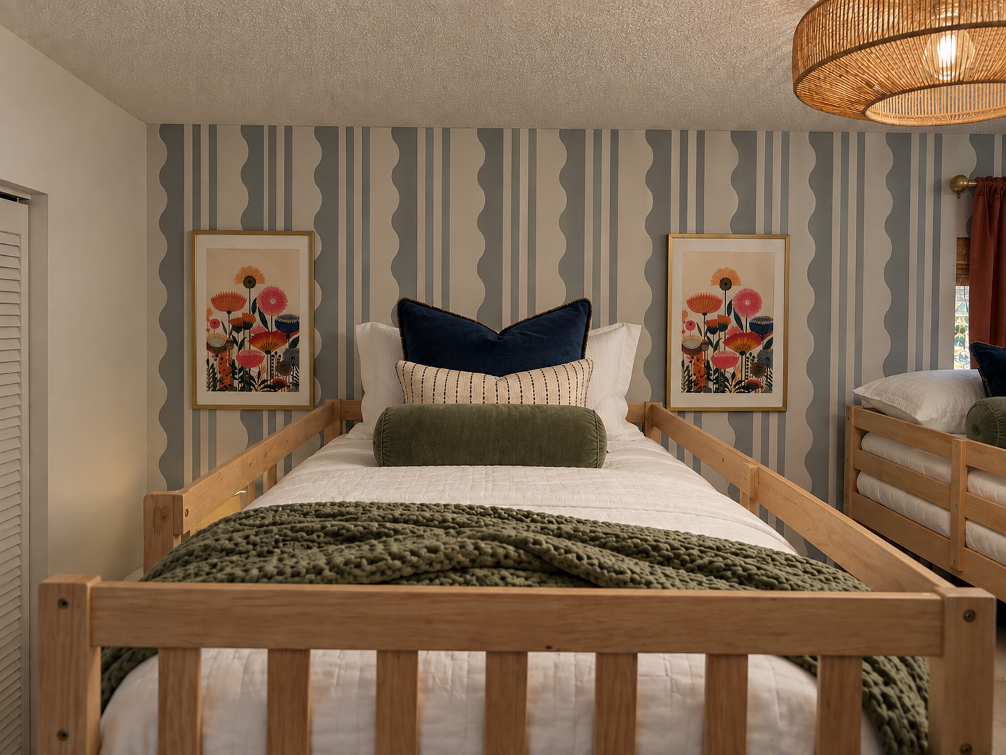 Cozy scandi boho bunk bedroom at Dream Come True in Bradenton, Florida