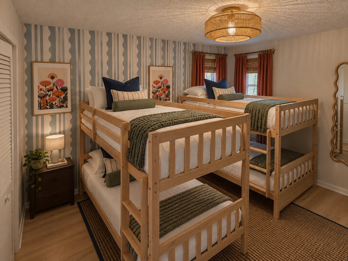 Cozy modern cottage bunk room at Dream Come True in Bradenton, Florida