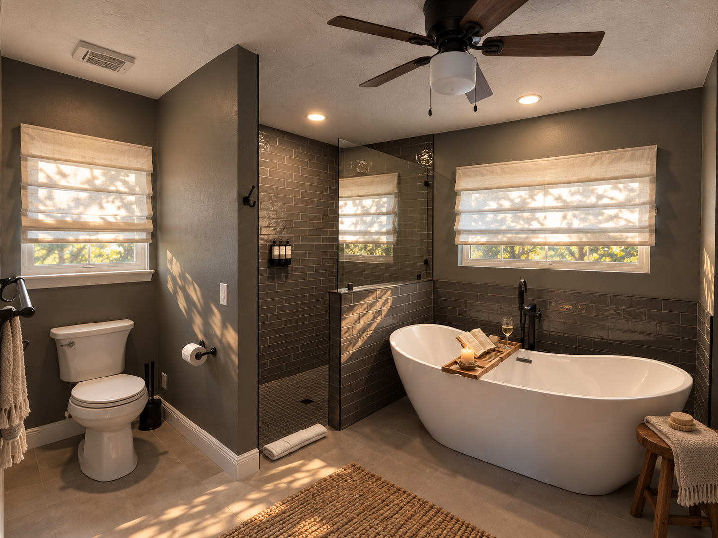 Warm modern spa bathroom at Dream Come True in Bradenton, Florida