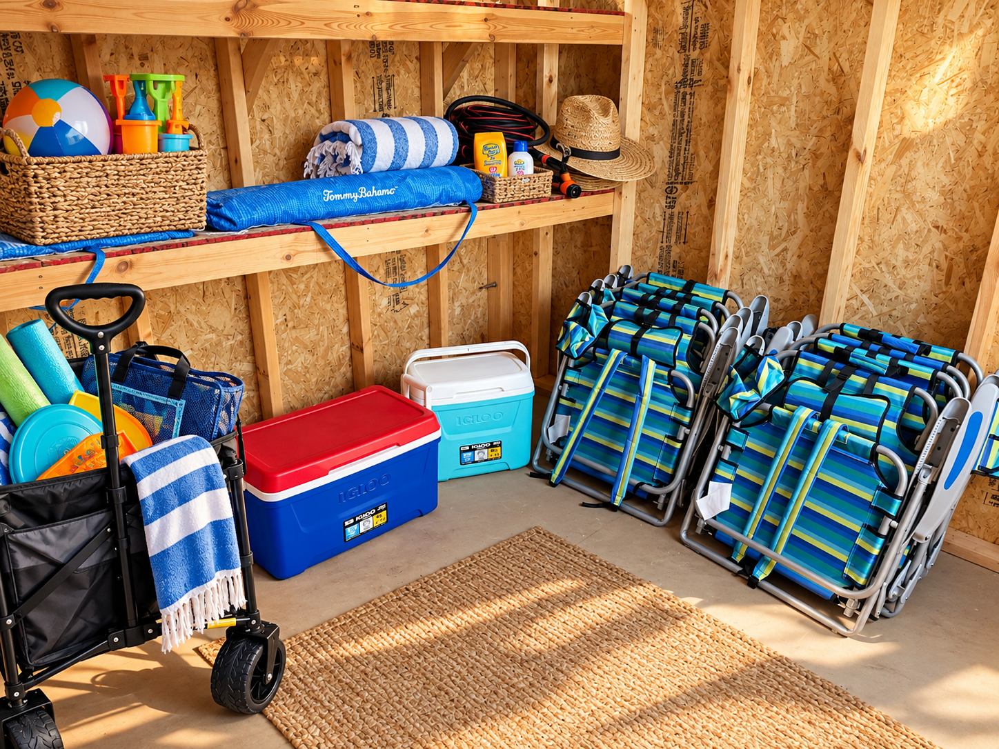 Organized beach gear shed oasis at Dream Come True in Bradenton, Florida