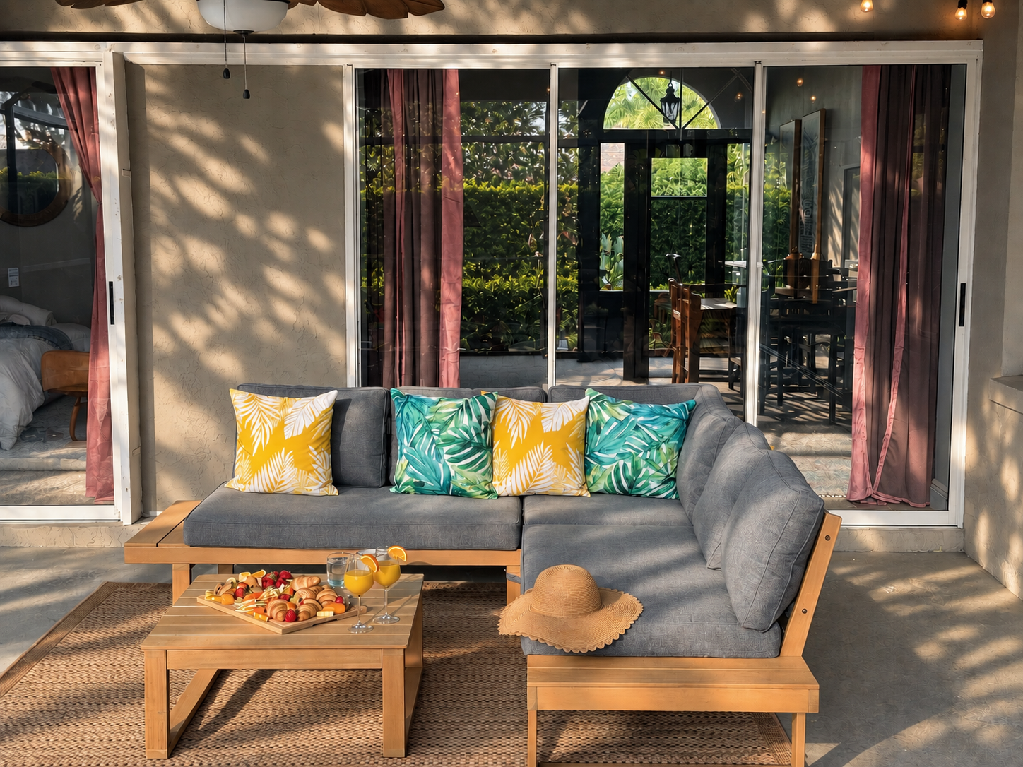 Sunlit tropical patio brunch retreat at Dream Come True in Bradenton, Florida