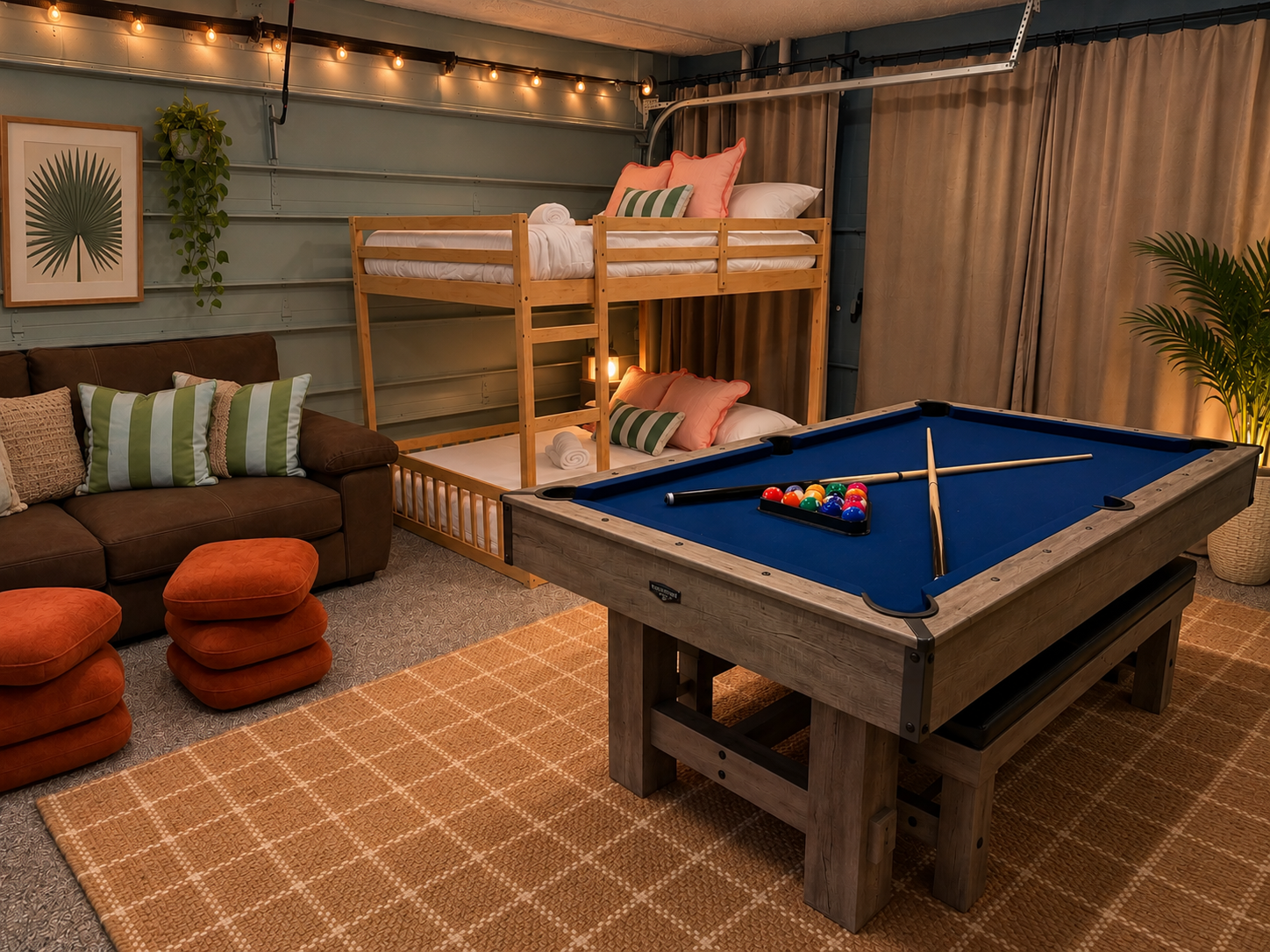 Cozy boho game room retreat at Dream Come True in Bradenton, Florida