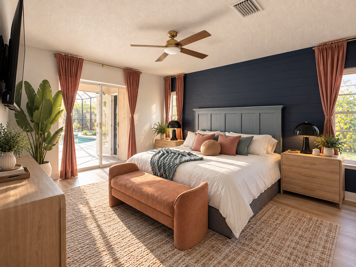 Sunlit coastal bedroom retreat at Dream Come True in Bradenton, Florida