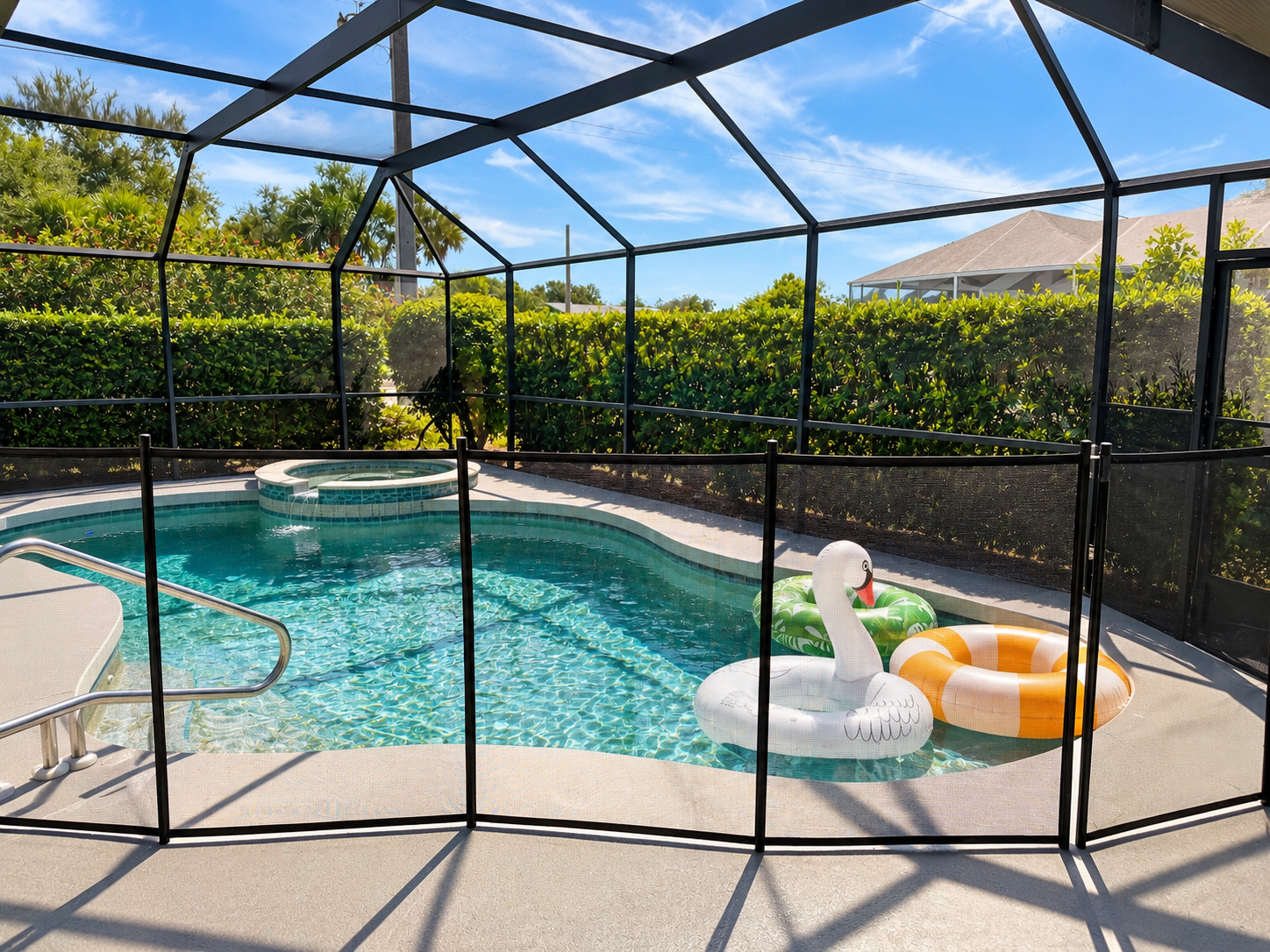 Sunny screened lanai pool retreat at Dream Come True in Bradenton, Florida