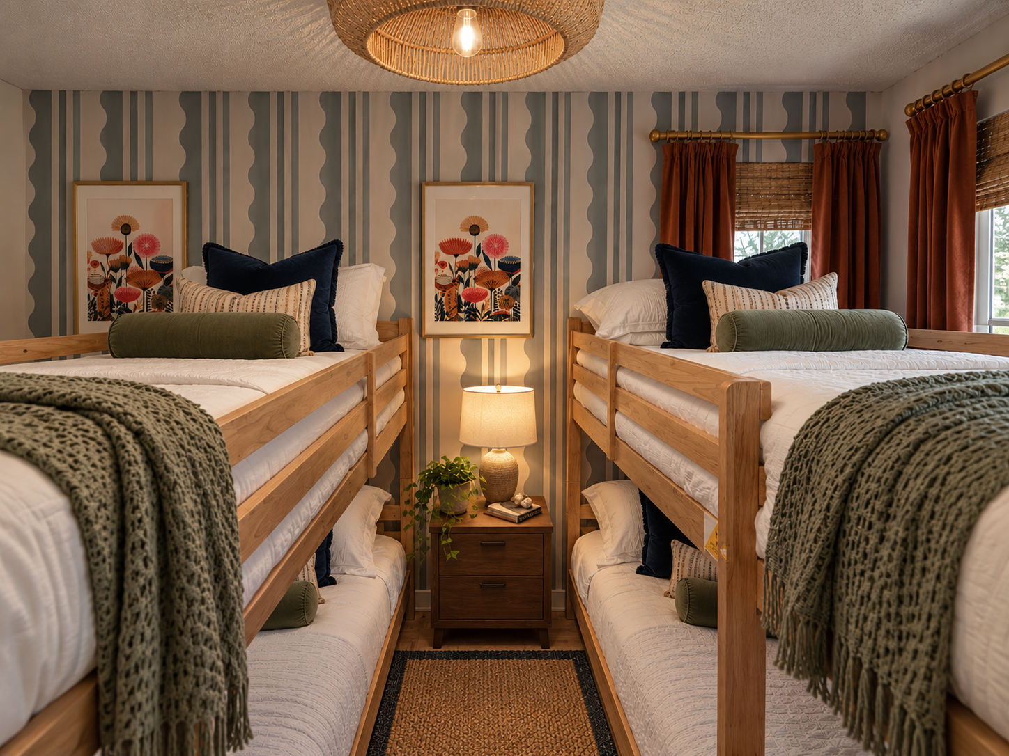 Cozy symmetrical bunk room at Dream Come True in Bradenton, Florida