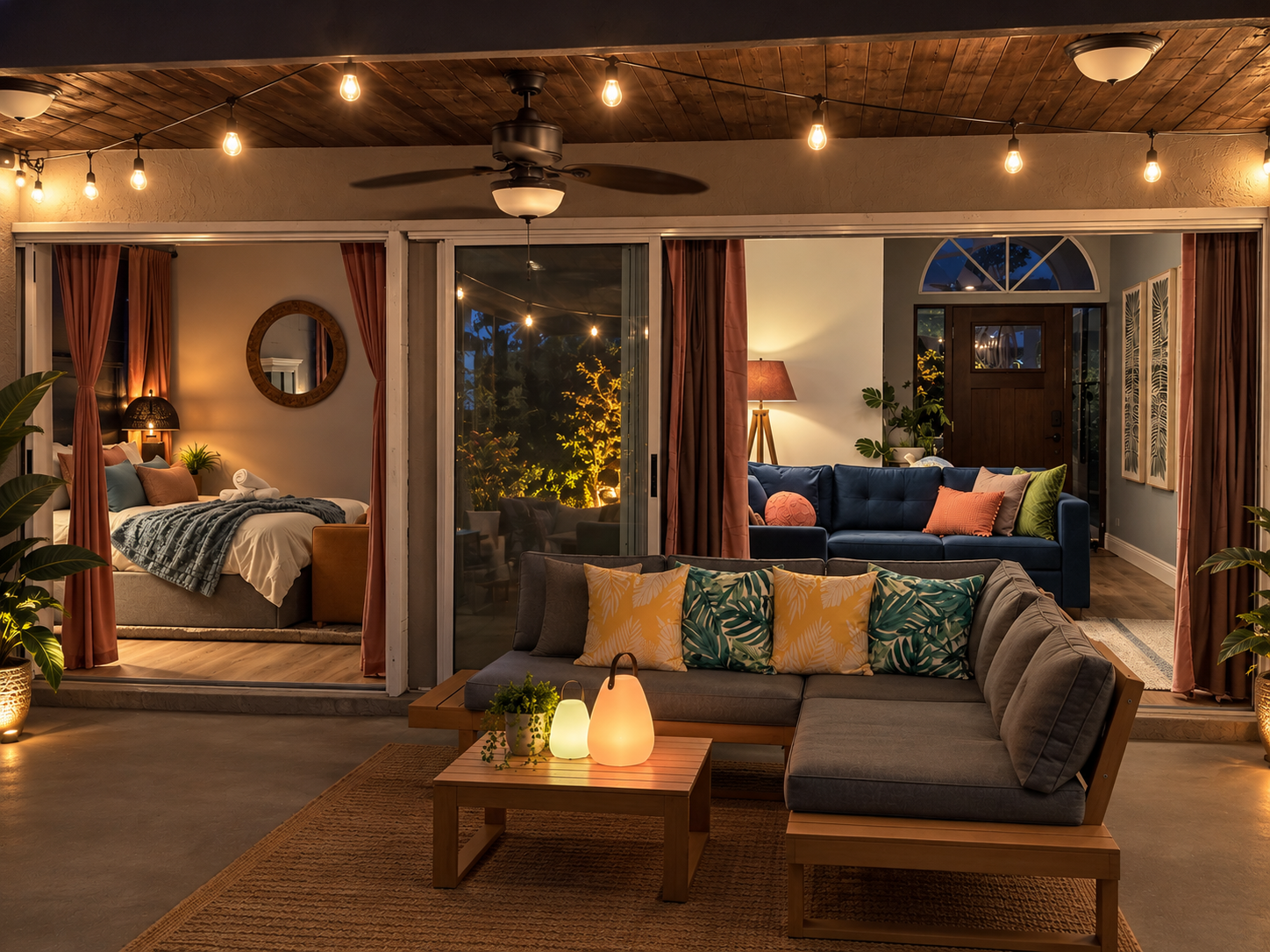 Cozy indoor outdoor evening retreat at Dream Come True in Bradenton, Florida