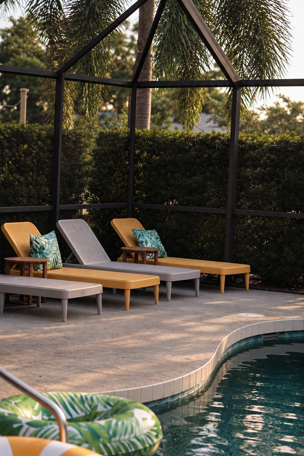 Golden hour poolside retreat at Dream Come True in Bradenton, Florida