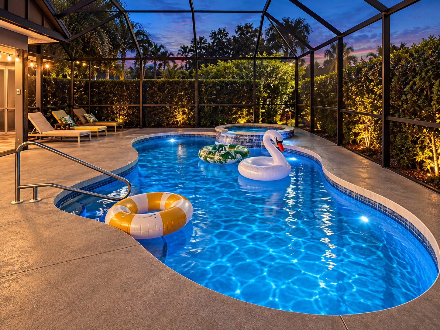 Twilight luxury pool retreat at Dream Come True in Bradenton, Florida