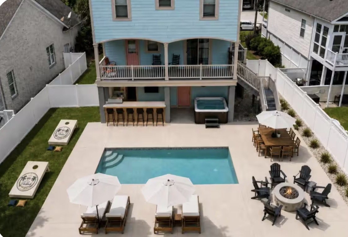 Private pool and backyard at Posh & Palms in North Myrtle Beach